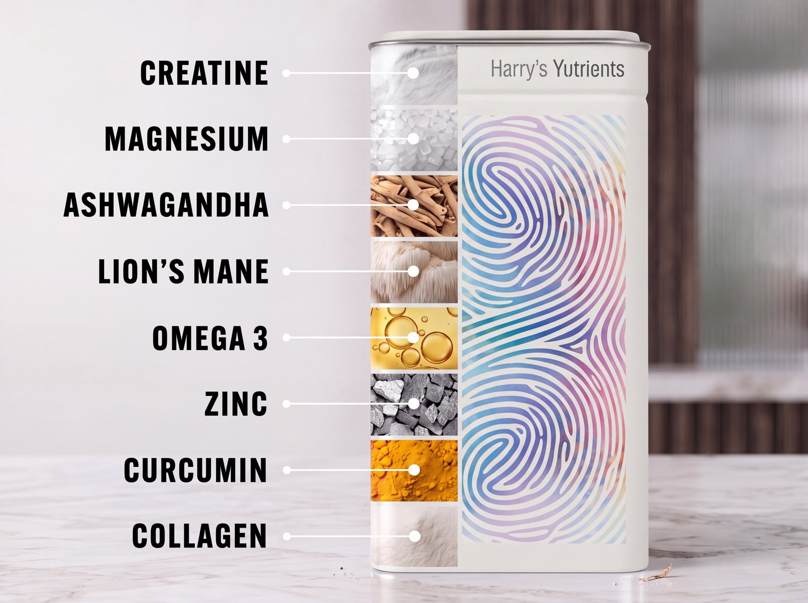 Yutrients tin on a kitchen counter
