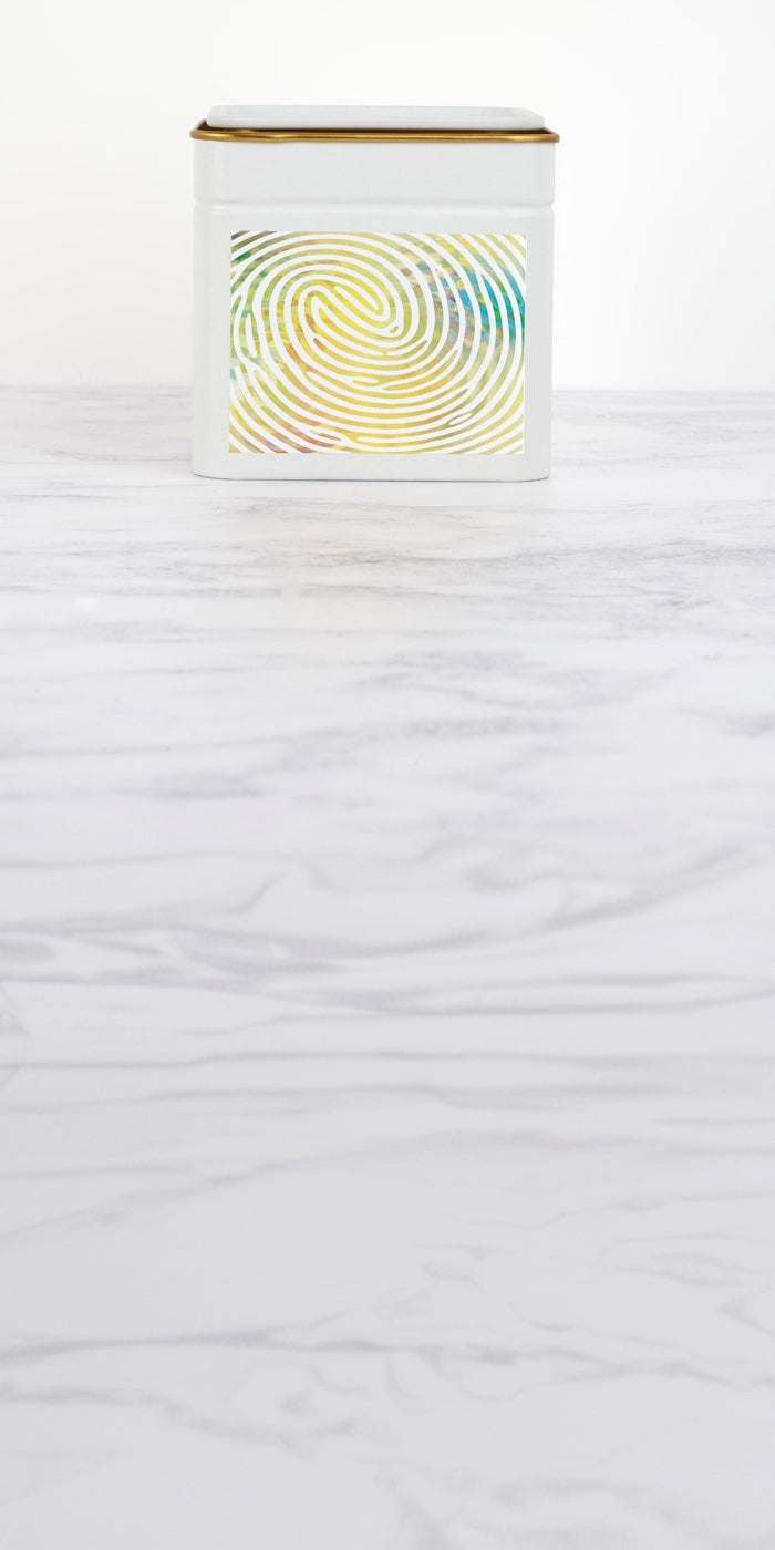 Yutrients tin on a marble counter